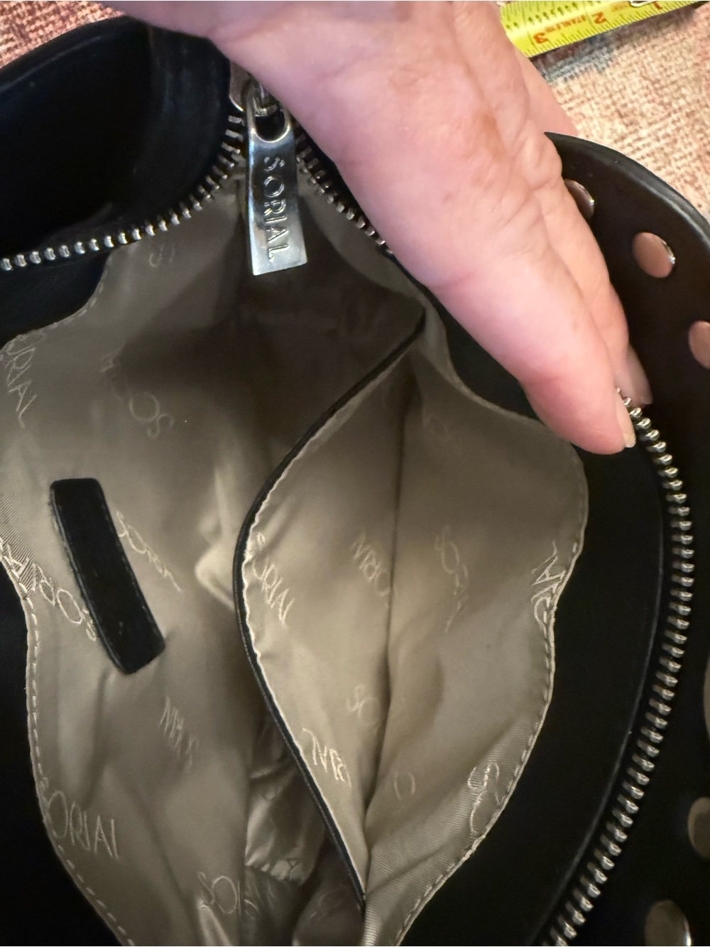 Black Studded Leather Satchel with Silver Accents - Picture 3 of 5